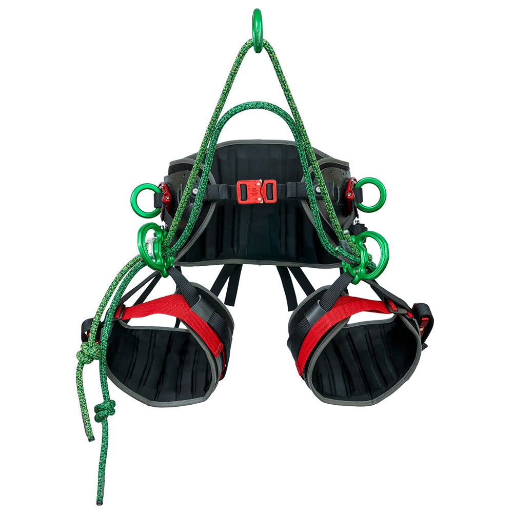 Treemagineers-designed arborist harness - Kinisi Max built by DMM. Padded structural webbing, replaceable wear parts and modular bridges. Small, Medium and Large. 1