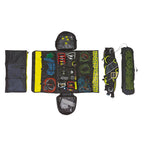 Courant Gear bag that opens fully flat so you can see every bit of kit at once. Adjustable mesh compartments, padded back and straps. 54L in four colours, or 75L. Flash lemon open
