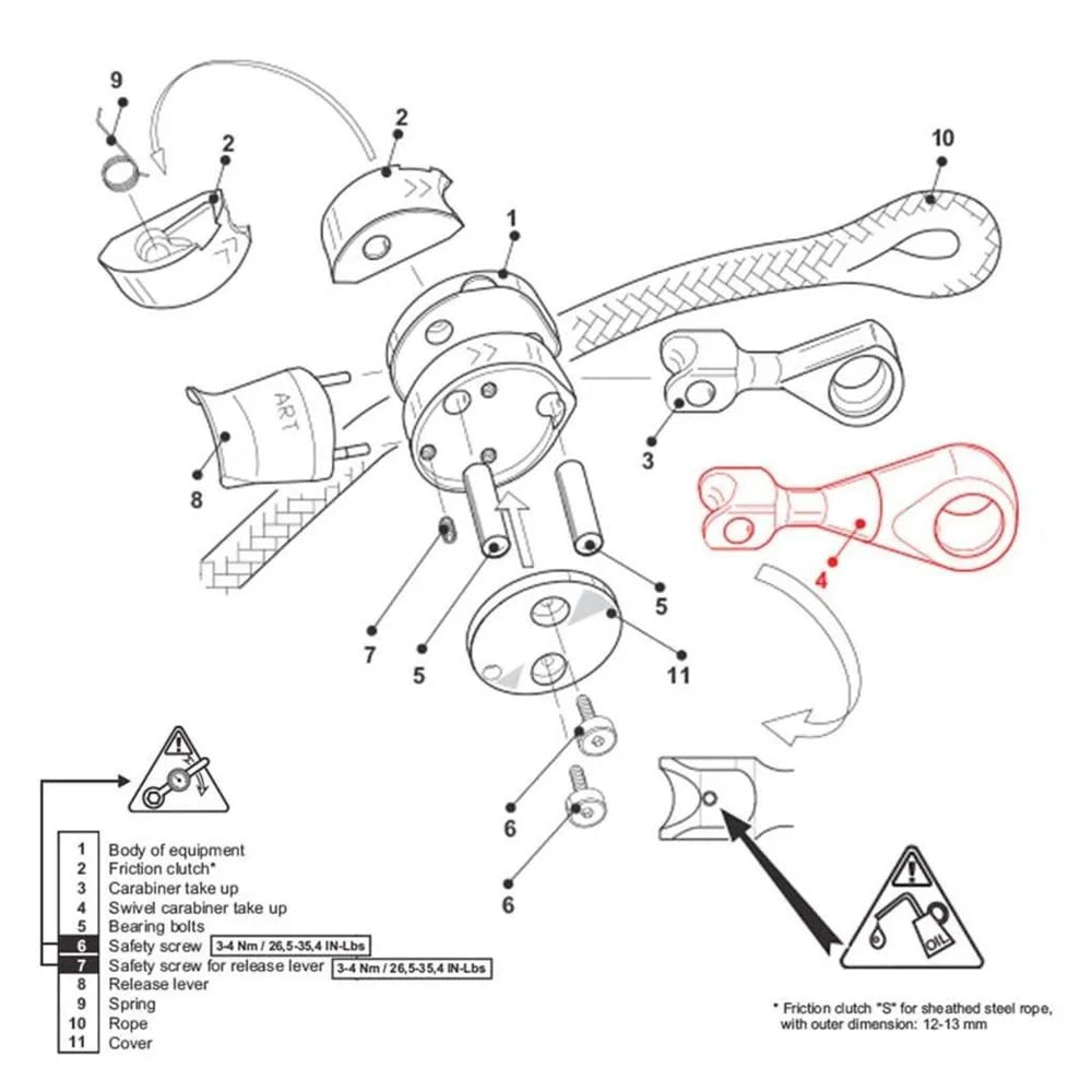 schematics of the art postitioner and highlighted ART Positioner Replacement Swivel at Cannings. Authentic aluminium swivel connector designed to prevent rope twisting on Positioner 2 & 4.