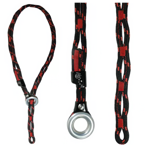 Three views of the genuine ART SnakeTail at Cannings. High-performance adjustable lanyard, redirect, and mobile anchor device featuring a machined aluminium ring.
