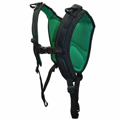 Turns a Buckingham RopePro Deluxe rope bag into a backpack. Padded, breathable harness with chest strap and carabiner loops in the shoulder straps.
