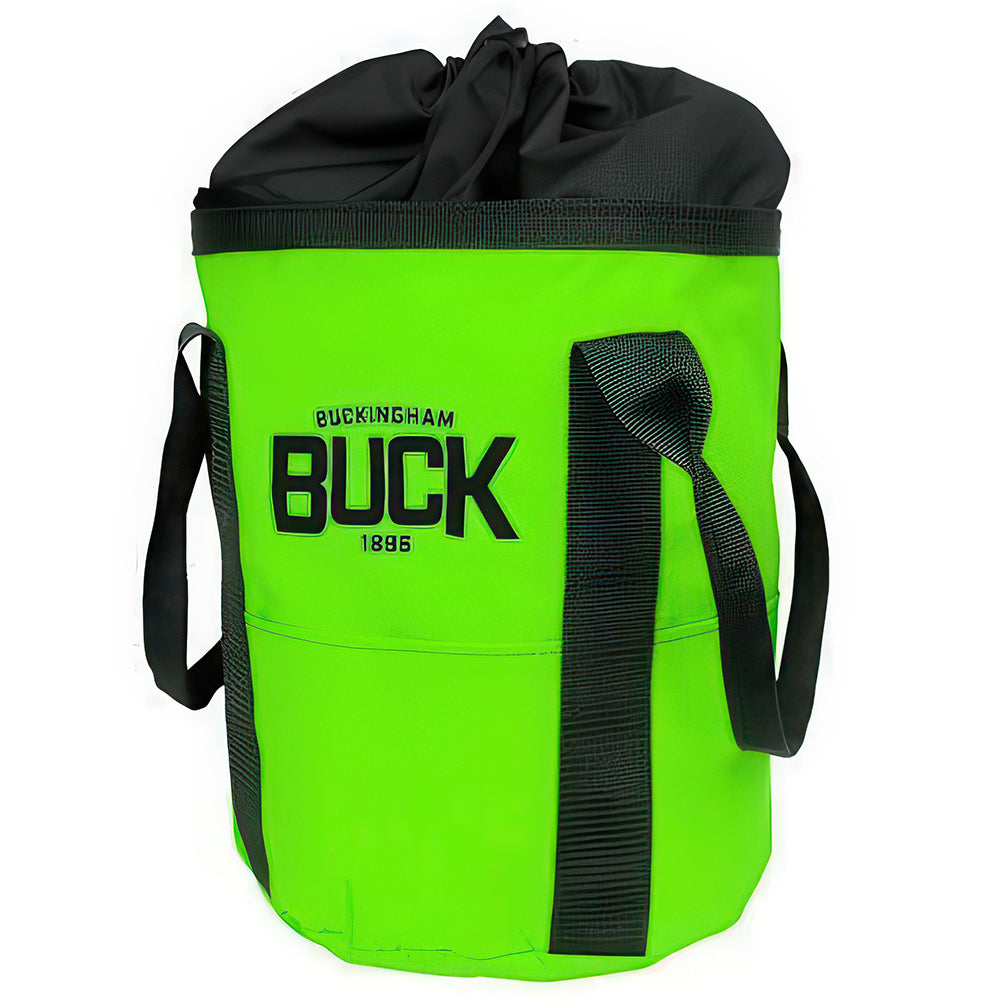 Stiff-sided Cordura rope bag with outside pockets for karabiners and hardware. Drawstring top keeps weather out. Holds 40m or 50m of 13mm rope.
