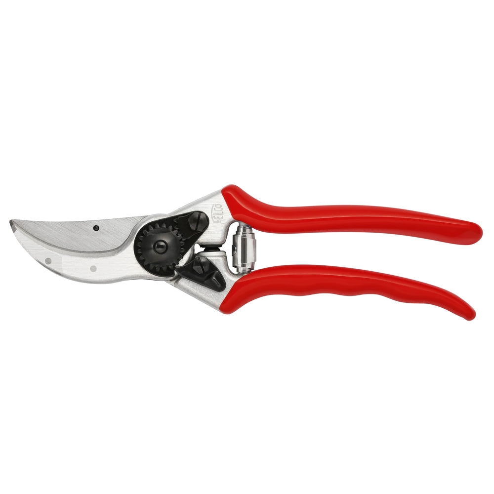 The Felco 2: forged aluminium handles, hardened steel blade, riveted anvil and a wire-cutting notch. A pro favourite for decades, every part replaceable. Side