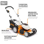 features of STIHL RMA 510 Battery Lawn Mower AP System available at Cannings. A quiet, high-performance battery mower for medium to large lawns and professional outdoor maintenance.